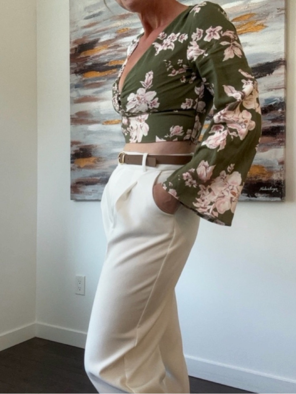 ZARA Floral Linen Crop Top